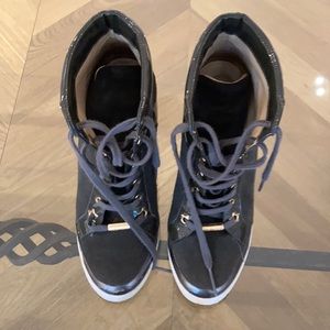 Jimmy choo suede and patten leather sneaker wedge